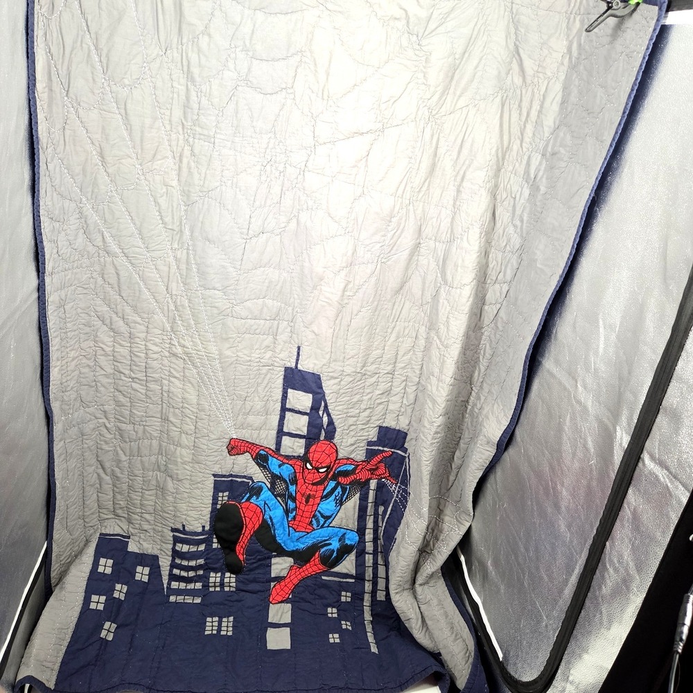 Pottery Barn  Marvel Spider Man Quilt Twin Size Blanket Blue Web Bedding Retired